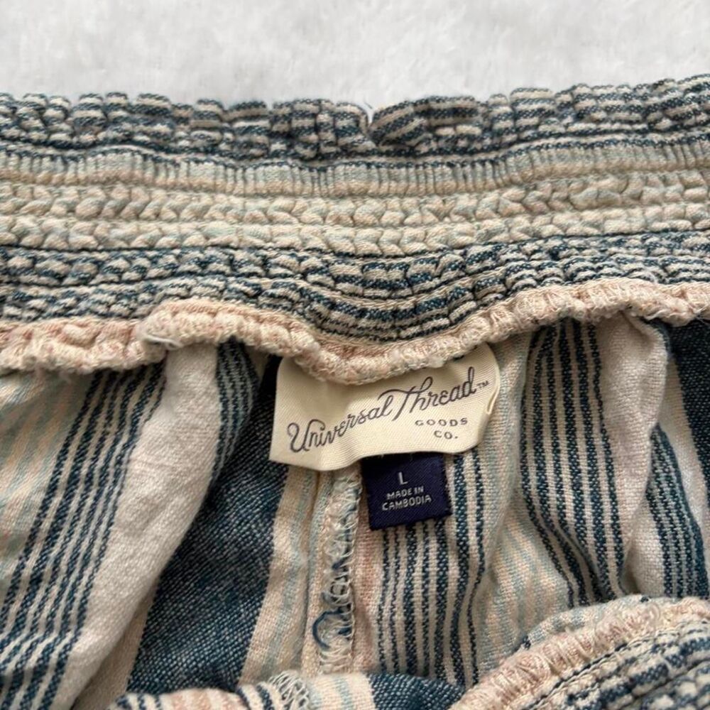 Universal Thread Stripes Linen Flowy Shorts Women's L Summer Loungewear Casual - Picture 2 of 6